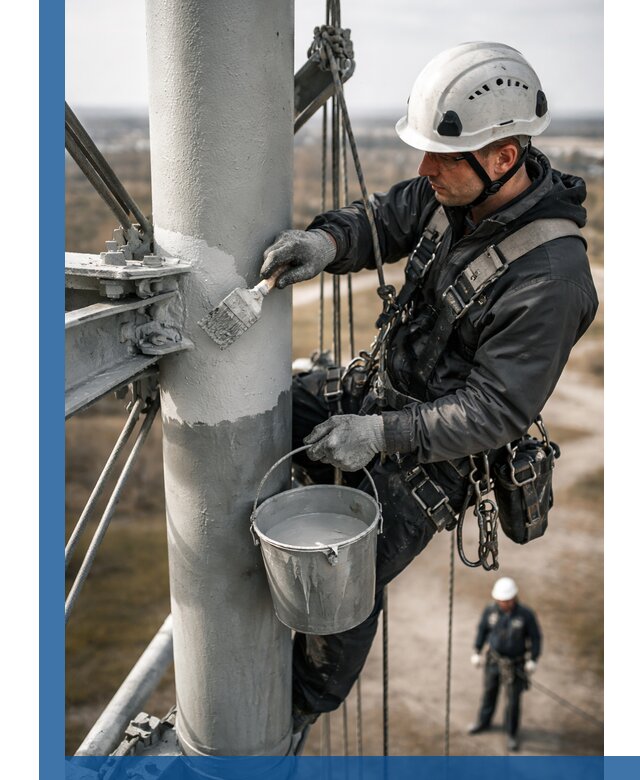 Покраска мачт связи в Кингисеппе промышленными альпинистами