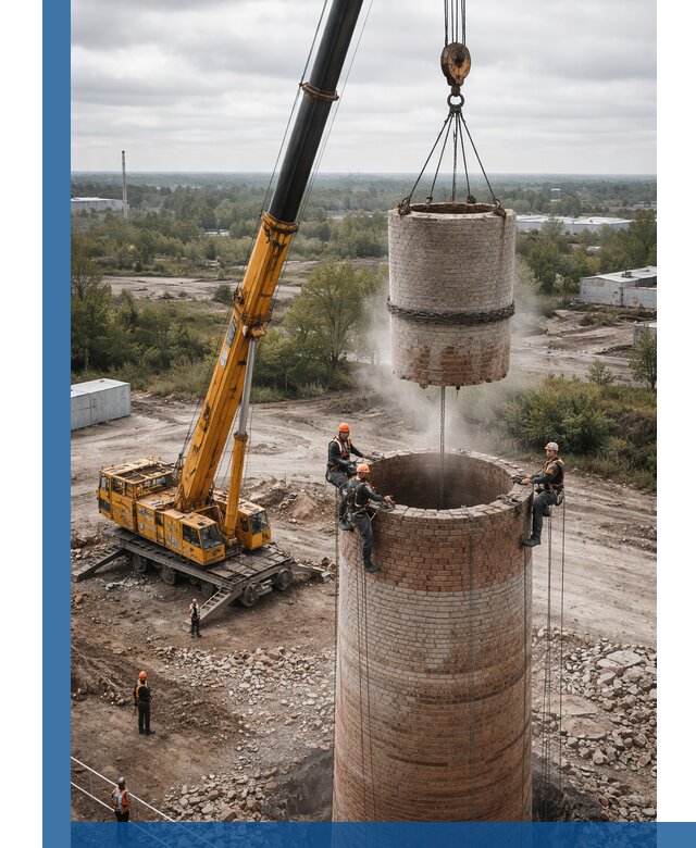 Демонтаж дымовой трубы в Кингисеппе с гарантиями безопасности