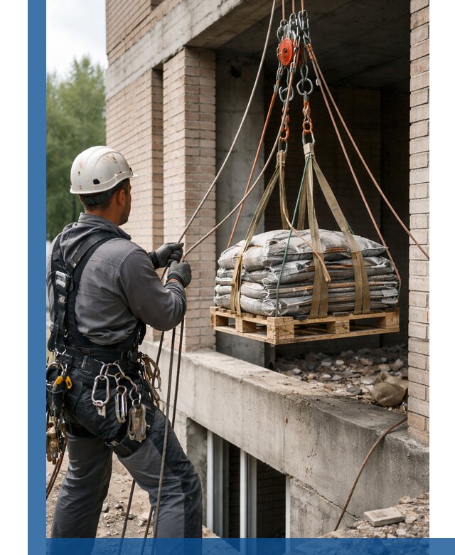 Подъем материалов на этаж веревками в Кингисеппе оперативно