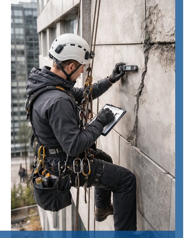 Обследование фасада альпинистами в Кингисеппе от 125 р. | ВЫСОТНИК-Кгп