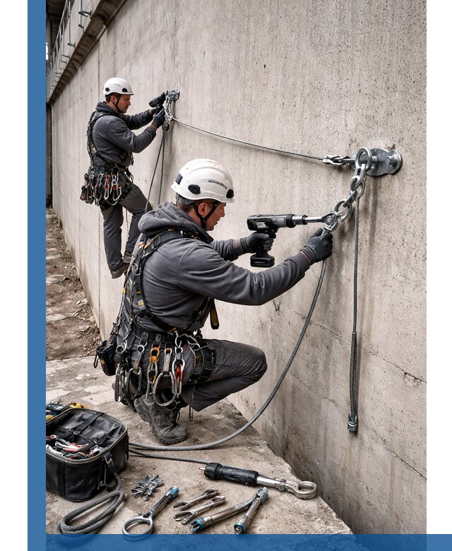 Монтаж анкерных линий высотной безопасности в Кингисеппе